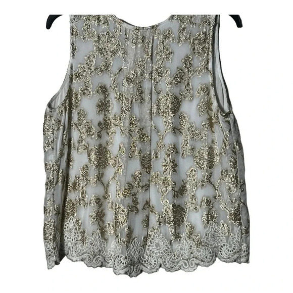 1886. ANTHROPOLOGIE MOULINETTE SOEURS SKLER SHINE‎ BLOUSE TANK GOLD EMBROIDERY - Picture 12 of 12